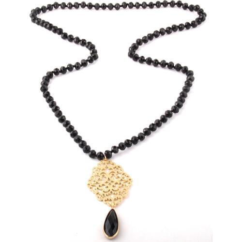 Fashion Bohemian Jewelry Glass Crystal Knotted Metall Grid Links Crystal Drop Necklaces For Women Ethnic Necklace