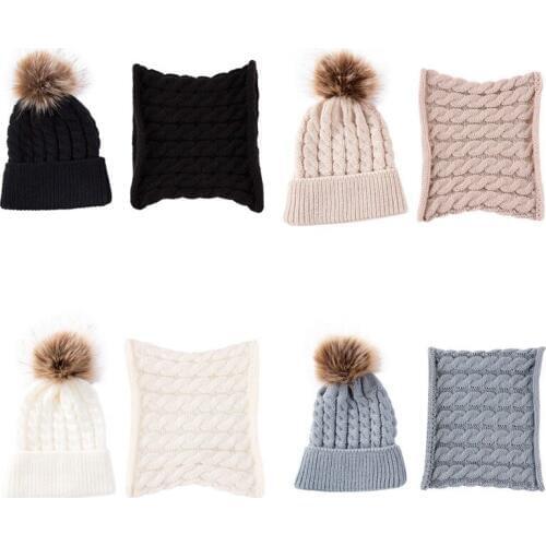 Fashion Baby Boys Girls Hats Warm Winter Kids Knitted Crochet Hats Beanie Fur Pom Pom Hat Scarf Cute Newborn Baby Hat Scarf Set