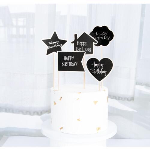 Multi-shape mini simple black cardboard cake topper wedding banquet birthday party decoration supplies