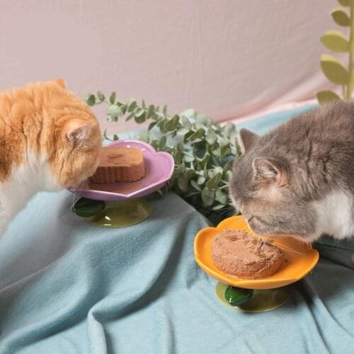 Cartoon Non-slip Ceramic Cat Bowl Flower Shape Pet Feeder Cervical Protect Food Water Cat Bowl Ceramic Small Dog Pet Supply