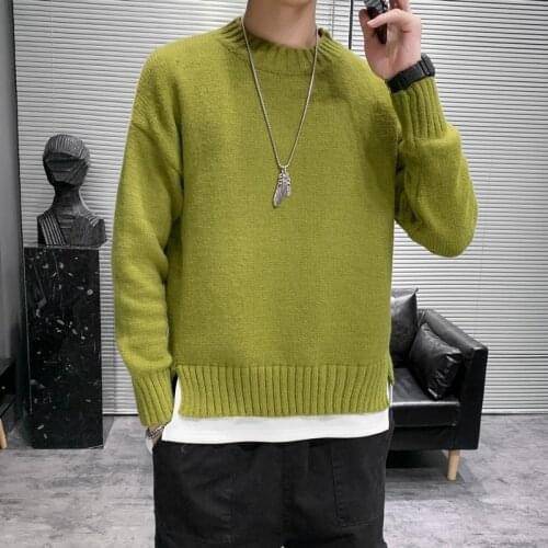 2021 mens sweater mens spring and autumn new casual round neck sweater Korean fashion fashion mens solid color pullover