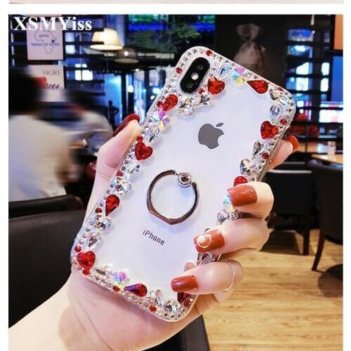 For iphone X XS MAX XR 5S 6S 7 8 PLUS case Luxury Bling crystal Diamond Finger Ring Stand Holder Soft Silicone phone case