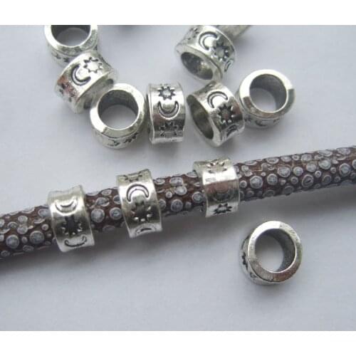 Wholesale 50pcs Antique Silver Color 5mm Round Moon Star Sun Sliders Spacer Beads For Bracelet Necklace Making