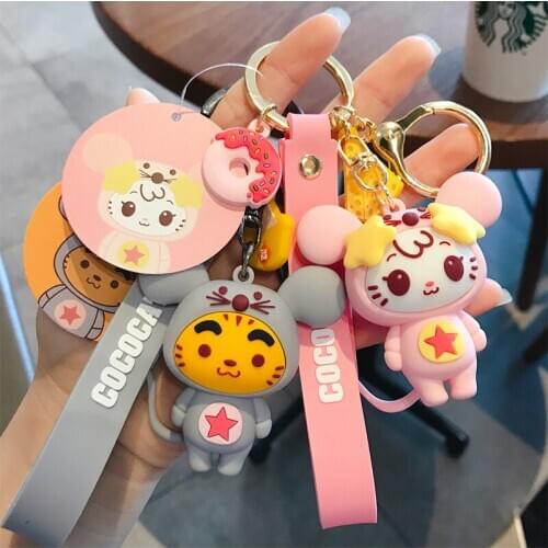 Genuine cartoon auspicious cocoa cat keychain creative cute mouse cover key chain pendant couple schoolbag pendant Key Ring