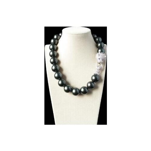 18mm black green shell pearl inlay zircon leopard head LUXURY necklace AAAAAAAA Free shipping