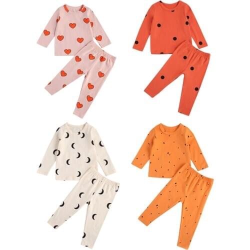 0-4Y Autumn Winter Baby Girls Boys Pajama Sets Pattern Print Long Sleeve Pullover Tops Pants Homewear