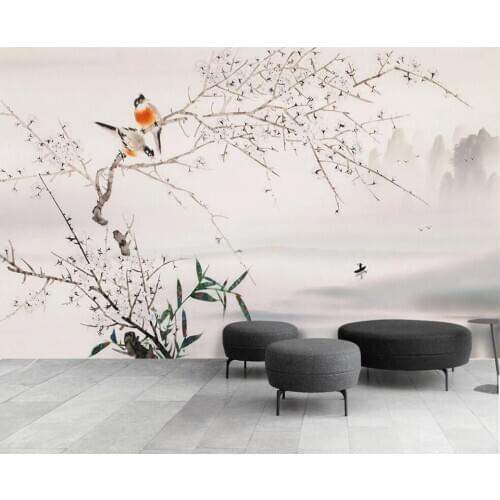 Custom photo 3d wall paper mural on the wall Chinese style plum blossom magpie bird decor photo wallpaper in the living room