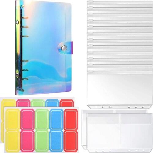 PPYY-14 Pieces 6 Holes Binder Zipper Folders Refillable PVC Notebook Cover, A6 Binder Pocket for Management Documents Cards