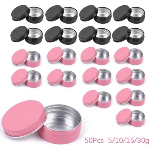 50Pcs 5/10/15/30g Empty Cosmetic Aluminum Jar Pot for Lip Blam Facial Cream with Screw Cap Candle Tin Jar Refillable Containers