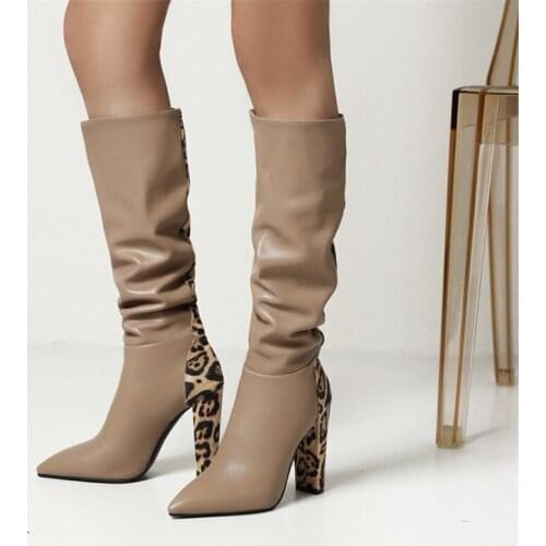 PXELENA Plus Size 34-43 Leopard Sexy Women Knee High Riding Knight Boots 2021 Winter Shoes Party Office Lady Long Booties Black