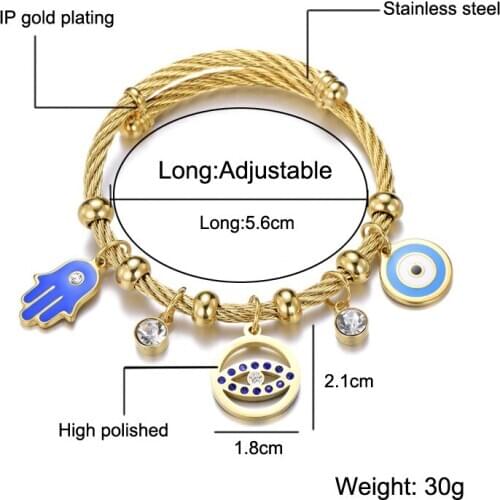 REB002 Religious Stainless Steel bracelet Turkish Islamic Fatima Hand Bracelet Blue Eye Evil Eye Bracelet adjustable size