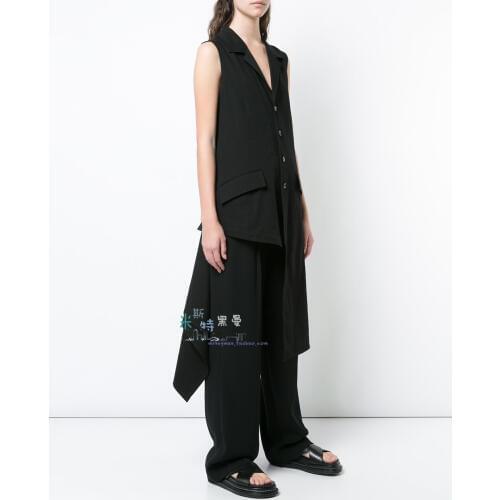 Self-made 2019 summer asymmetrical stitching super long waistcoat retro suit collar men and women with the same waistcoat