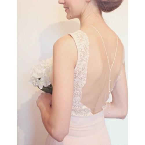 Wedding Bridal Backdrop Necklace Simulated Pearls Back Chain Bikini Bodychain T84A