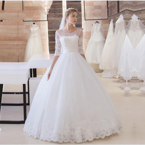 Half Sleeve Scoop Neck Wedding Dresses 2020 Lace Appliques Lace Up Bride Gown A line Custom Made Wedding Dress Free Shipping