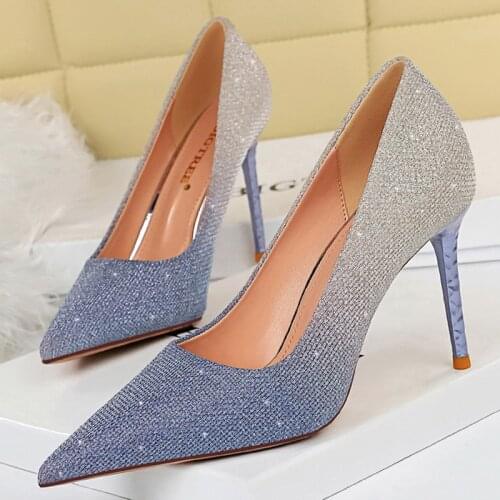 BIGTREE Shoes Gradient Color Woman Pumps Sequin Cloth Heels Women Shoes Stiletto Heels 2021 Female Heels Women Basic Pump Shoes