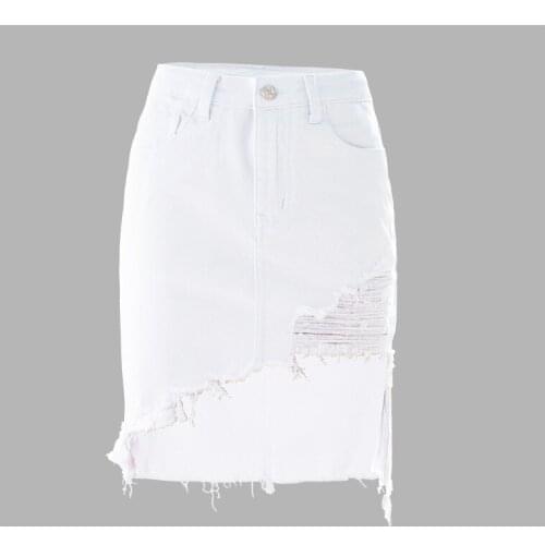 2021 Spring New Style Personalized Design Mid-length Irregular Slit Fringe Bag Hip Denim Skirt