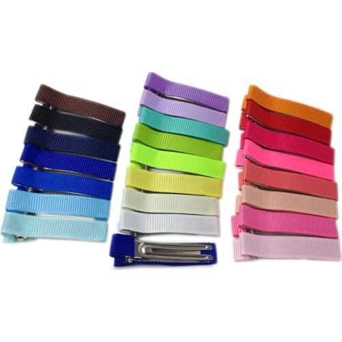 10 Pcs/Lot 20 Colors 50mm Double Prong Alligator Clip Wholesale Metal Hairclip Grosgrain Ribbon Covered Hairpin Kids Hairgrip
