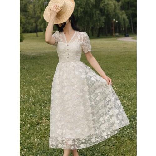 SWEETXUE French Fairy Party Lace Gentle Romantic Dress 2021 Summer Womens Fashion Elegant Princess Ladies Vestidos Robe Femme