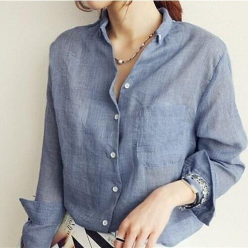 Women Casual Style Dress Cotton Linen Loose Long Sleeve Shirt Tops Blouse