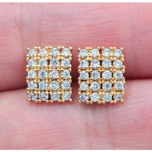 Gold Color Women Fashion Clear White Zirconia CZ Geometric Square Stud Earrings Jewelry