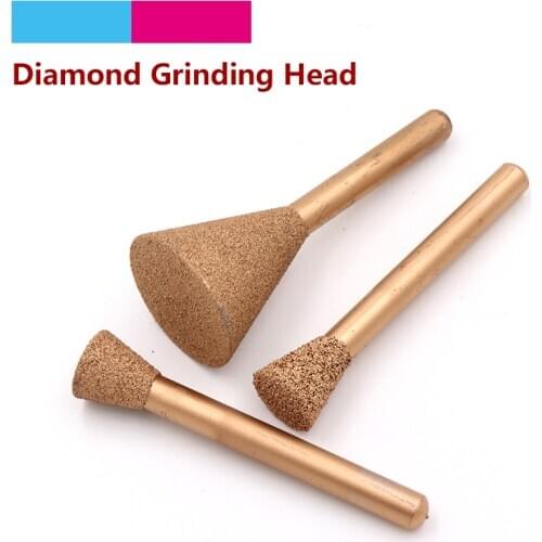 1pcs 6mm Shank Inverted Trapezoid Vacuum Brazed Diamond Burrs Alloy Grinding Head For Jade Peeling Stone Electric Carving Tools