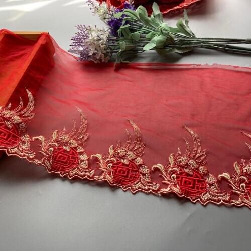 1 Yard Red Mesh Gauze Embroidery Exquisite Lace DIY Ladies Wedding Children s Clothing Fabric Cradle Home Textile Sofa Trim