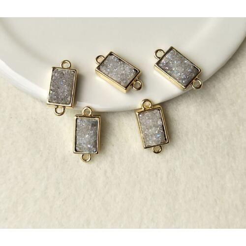 10pcs rectangle white Druzy Agat e Geode Druzy Pendants Gold color Titanium Druzy charms Connector with Double Bails CT71