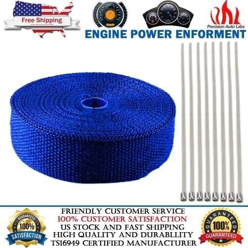 2" 50Ft Blue Motorcycle Basalt Manifold Header Exhaust Pipe Heat Wrap w/ 10 Ties