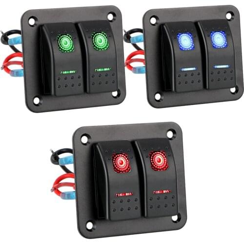 2 Gang Rocker Switch Panel Circuit Breaker 12-24V for Car Marine Camper Caravans Travel Trailer LED Waterproof Switch Panel
