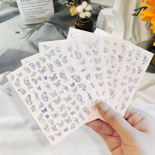 3D Nail Art Sticker Bronzing Butterfly Glue Slider Nail Art Applique Laser Butterfly Nail Art Foil Nail Art Decoration Hot Sale