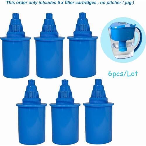 Pack 6pcs of Blue Replacement Filter Cartridge for 3.5 Litres Alkaline Water Filter Pitcher Mineral Alkalising Water Filter Jug