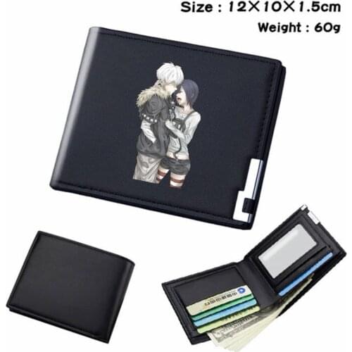 Anime Tokyo Ghoul Short PU Bifold Wallet Passcard Teenger Card Holder Student Casual Note Compartment Mens Womens Black Wallet