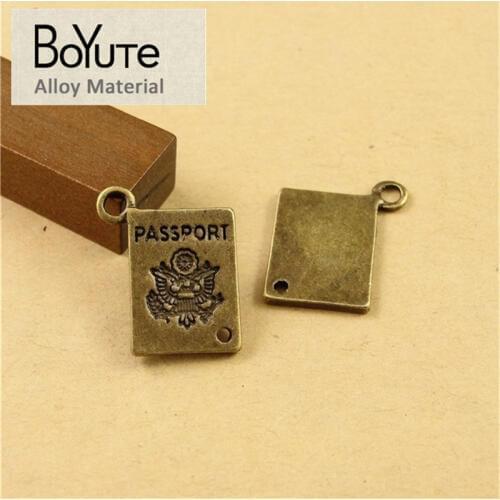 BoYuTe (50 Pieces/Lot) 16*12MM Vintage Accessories Parts Alloy Diy Material Antique Bronze Passport Charms for Jewelry Making