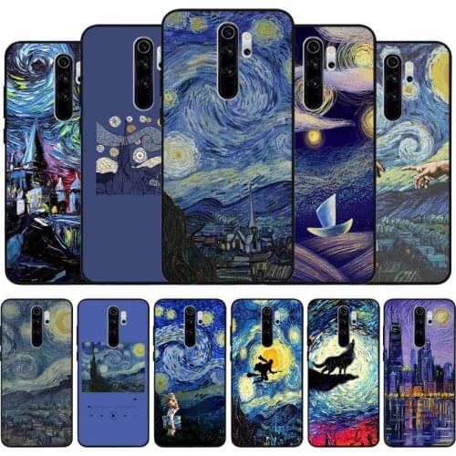 Van gogh starry sky art black Silicone Phone Case For Redmi note 9 8 7 Pro S 8T 7A Cover