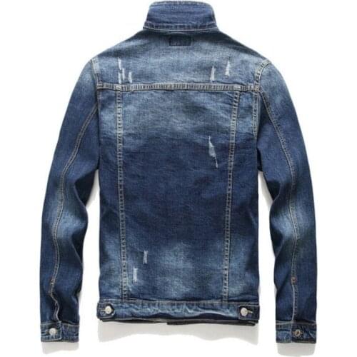 Spring Autumn Mens Multi-Pocket Jean Jacket Single Breasted Vintage Biker Slim Jacket Street Style College Coat Long Sleeve Blue