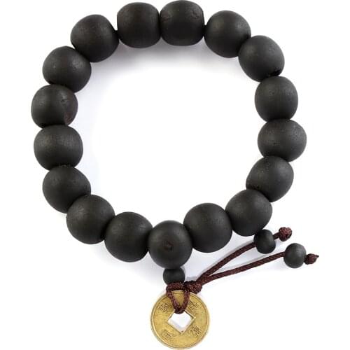 1Pc Wood Bead New Buddha Bracelet Buddhist Bangle Prayer Beads Copper Coin Women Men Lucky Religion Bracelets Charm Jewelry