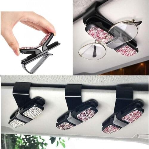 Fashion Bling Diamond Glasses Holders for Car Sun Visor w/ Ticket Card Clip