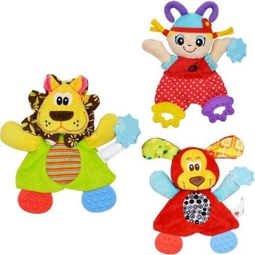 Infant Baby Cartoon Animals Hand Bells Rattles Toy Playmate Plush Doll Teether Toys Appease Towel Playmate toy 20% off