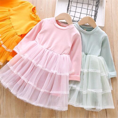 Kids Dresses For Girls Cotton Long Sleeves Mesh Stitching Princess Dress Toddler Baby Clohing Autumn Girls Dress 2 3 4 5 6 Years