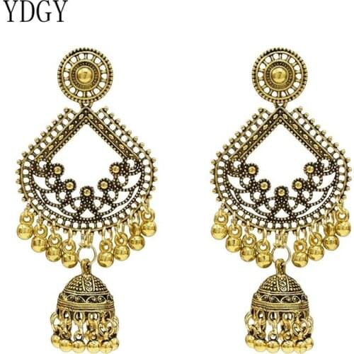 Egipto oro gota de agua Jhumka pendientes Boho tibetano joyería India mujeres único gitano Hippie turco hueco pendientes Bijoux