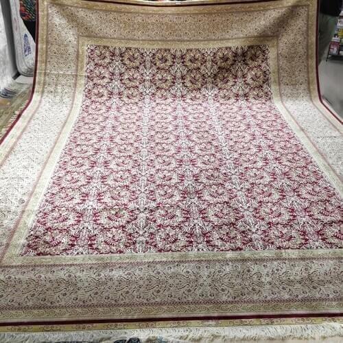 FangCun 10.3'x14.3' Handmade silk carpet with red background for living rooms and offices