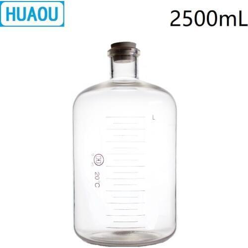 HUAOU 2500mL Glass Serum Bottle 2.5L Narrow Mouth with Graduation and Rubber Stopper Laboratory Chemistry Medical Equipment