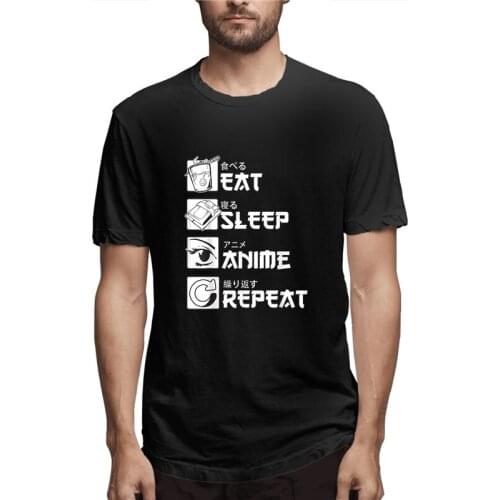Eat Sleep Anime Repeat Shirt, Funny Japanese Manga Awesome Mens Funny T-shirt Harajuku Short Sleeve Graphic T Shirt Tees Tops