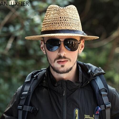H7265 SunHat Men Hand-made Straw Sun Protection Hat Male Outdoor Sunscreen Sunshade Casual Cap Summer Beach Visor Climbing Hats