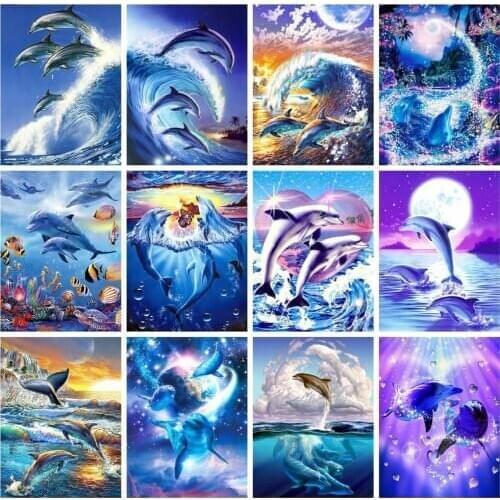 Huacan Diamond Painting Full Square dolphin 5D Diamond Embroidery Mosaic Kits Art Home Decoration