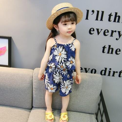 Baby Summer Girls Clothing Sets Sport Casual Suit Floral Printed Tracksuits Baby O-Neck Sets Baby vest+Pants Girl Kids Clothes