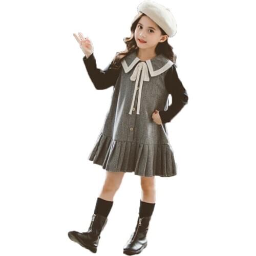 Girl foreign style fashion dress Girl long sleeve princess dress Girl spring and autumn woolen dress Girl dress
