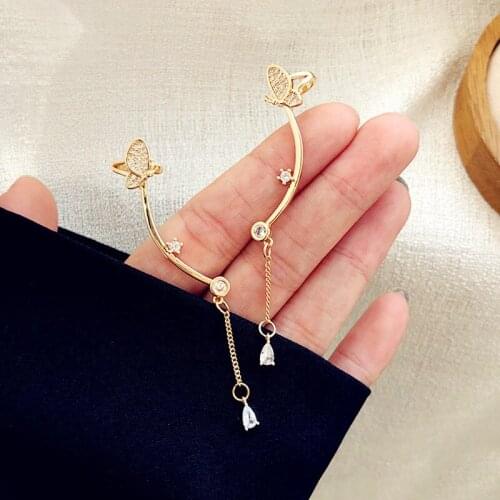Hip-Hop Fashion Super Fairy Sweet Butterfly Earrings Lady Temperament Delicate Ear Bone Clip Personality One-Piece Earrings