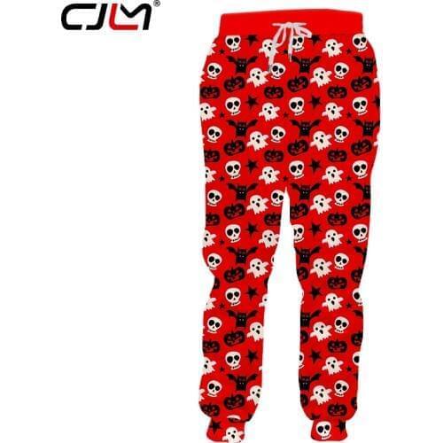 CJLM Halloween Lovely Bat Ghost Mens Sweatpants 3D Printed Red Pumpkin Skulls Pants Man Personality Big Size Trousers