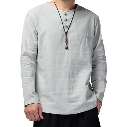 Aransue Mens Pullover Top Chinese Style Button Elements Tshirt